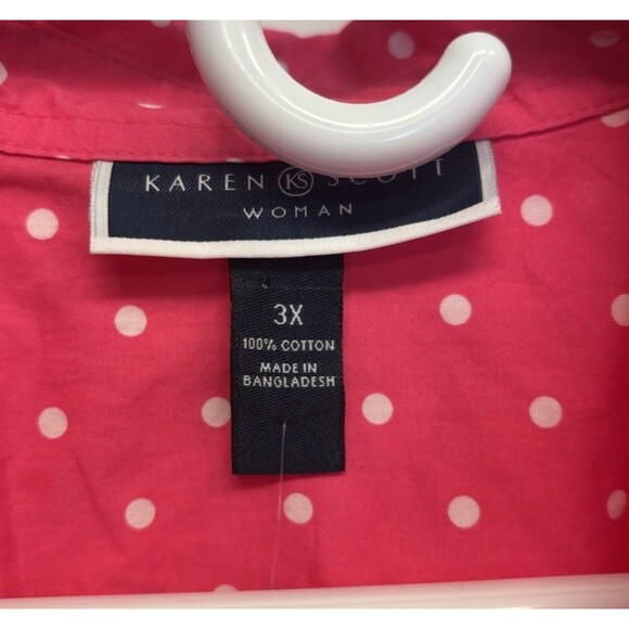 NWT Karen Scott Button-up Shirt Women's 3X Pink Polka Dot Roll-tab Sleeve - Picture 4 of 8